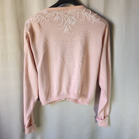 Karen Kane Lifestyle Light Peach Hand Beaded Cardigan Size M Vintage 1990's - Picture 2 of 5